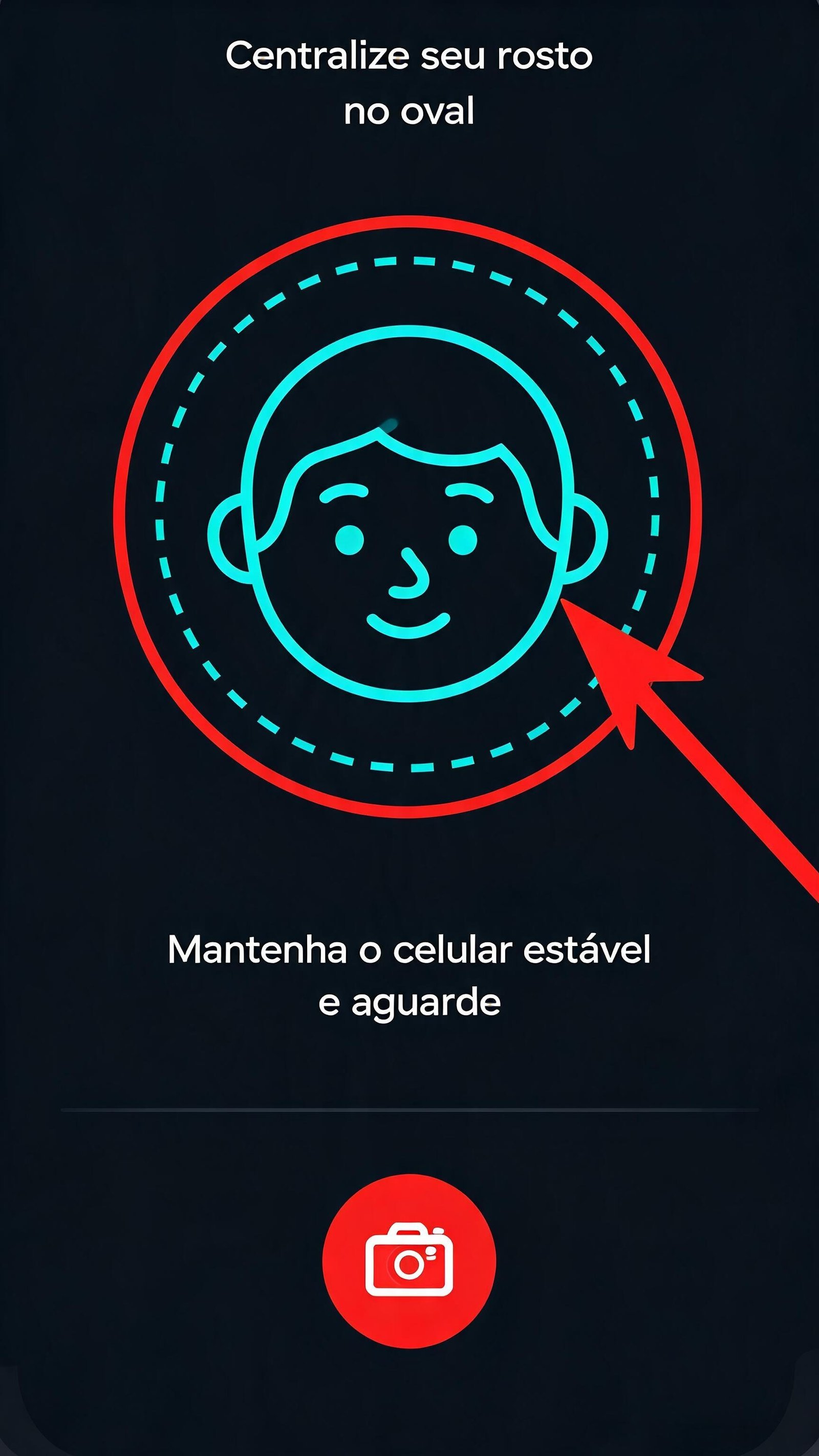 Ilustração da tela de câmera para selfie com oval guia centralizado e personagem ilustrado fictício